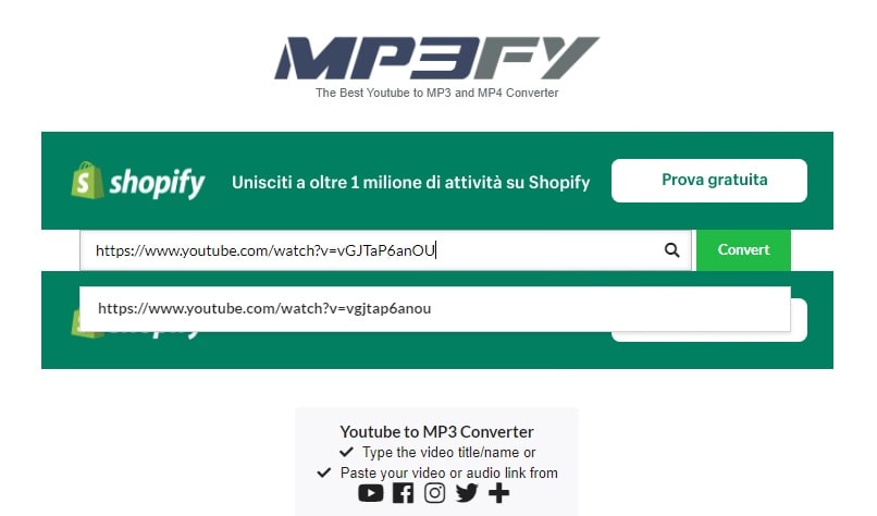 mp3fy per convertire video