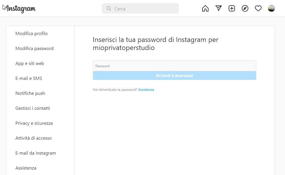 password di instagram