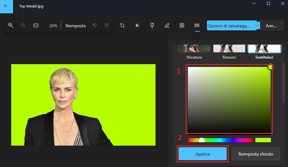cambiare il colore dello sfondo di una immagine in windows
